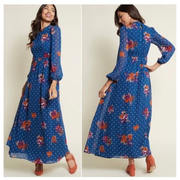 ModCloth Made Marvelous Floral Maxi Chiffon Dress Blue 3X Cottagecore Feminine - Picture 2 of 10